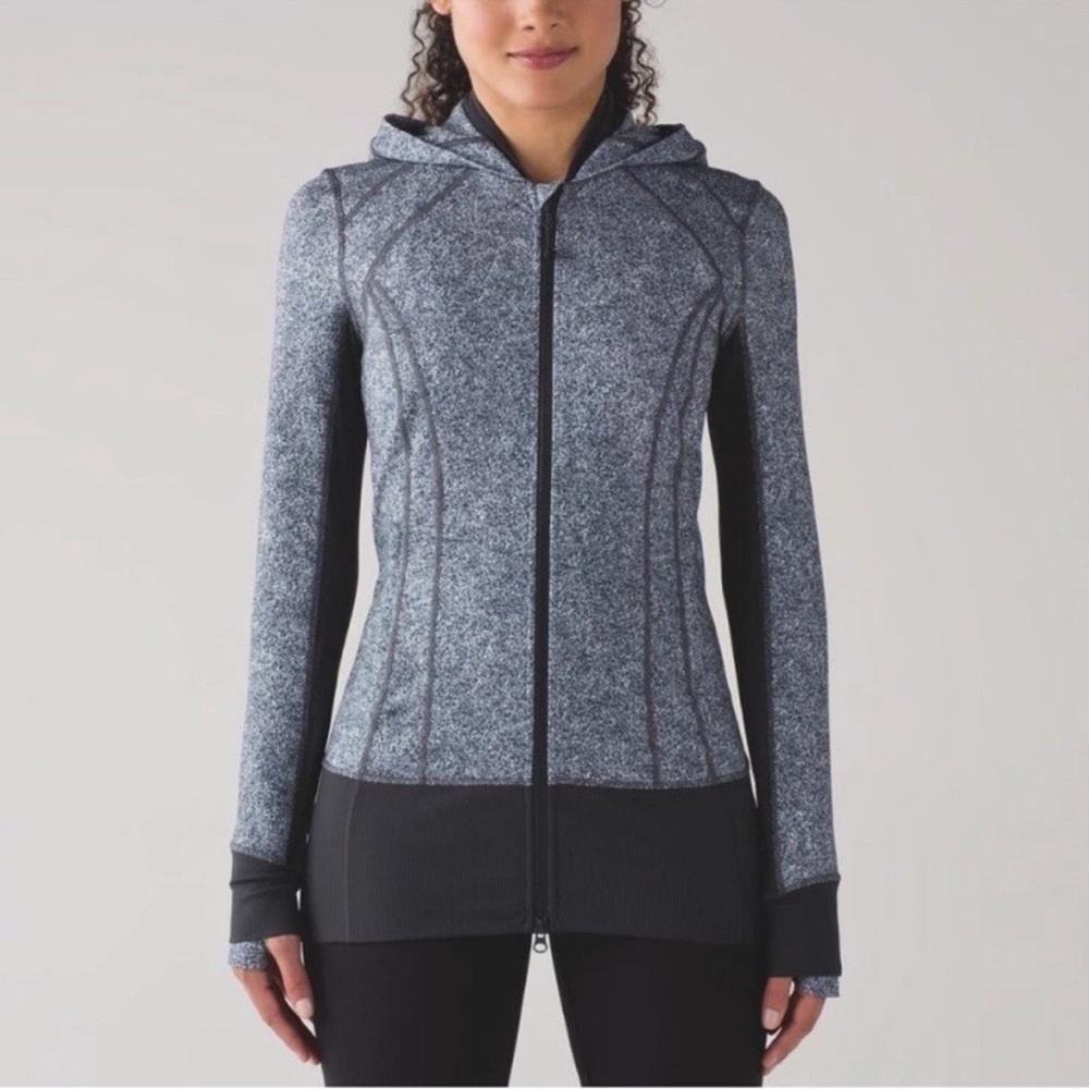 LULULEMON Daily Practice Long Jacket Rio Mist Black and Heathered Grey